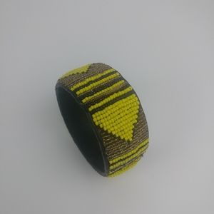 Yellow Brown Wide Bangle Seed Beads